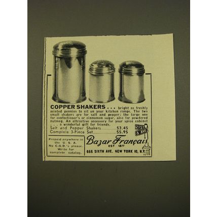 1961 Bazar Francais Copper Shakers Advertisement