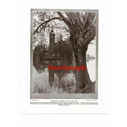 Shakespeare Memorial From The Avon, Stratford, Warks, Book Illustration, c1920