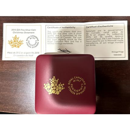 30.76 Grams Silver Collectible 2015 Christmas Ornament-Royal Canadian Mint