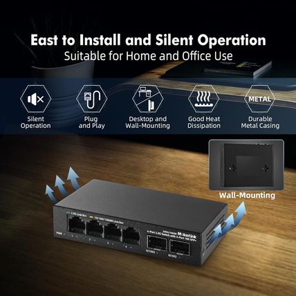 Mokerlink 4 Port 2.5G Ethernet Switch with 2X10G SFP+ Slot, 4X2.5G Base-T Ports