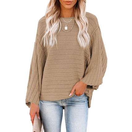 Brown Exposed Seam Ribbed Knit Dolman Top