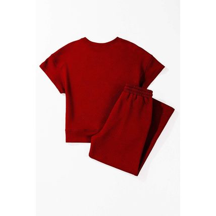 Red Dahlia Textured Loose Fit T Shirt and Drawstring Pants Set