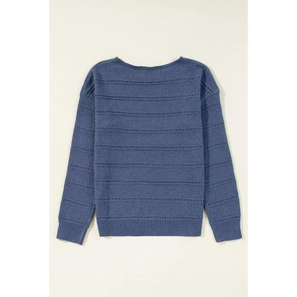 Real Teal Boat Neck Drop Shoulder Pointelle Knit Sweater