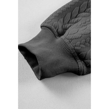 Gray Cable Textured Baggy Solid Hoodie