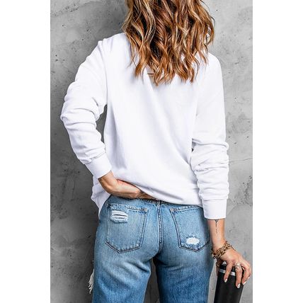 White Flower Pumpkin Printed Cotton Blend Sweatshirt