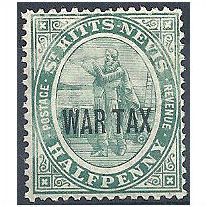 St. Kitts Nevis 1916 SG22 1/2d Dull Blue-Green War Tax Mounted Mint.
