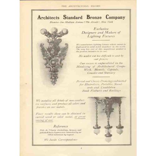 architects standard bronze company 1910 lighting fixtures vintage ad