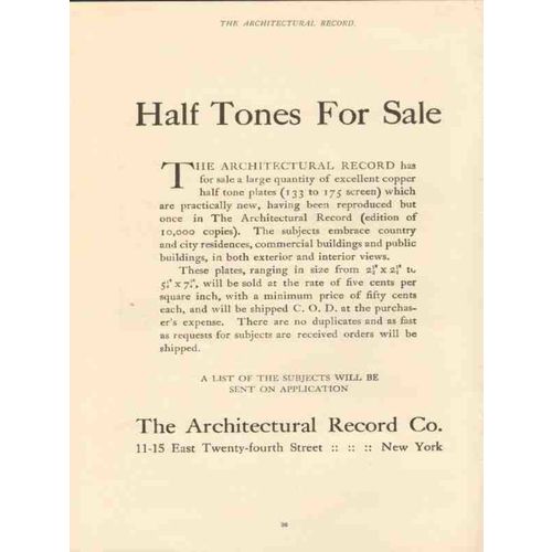 architectural record 1910 copper plate half tones for sale vintage ad