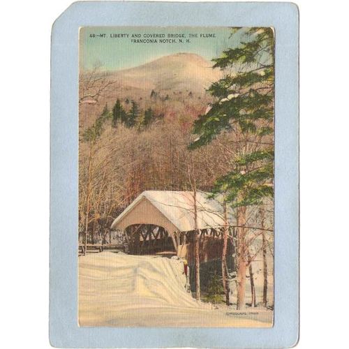 NH Franconia Notch Covered Bridge Postcard Bridge At The Flume & Mt Libert~342
