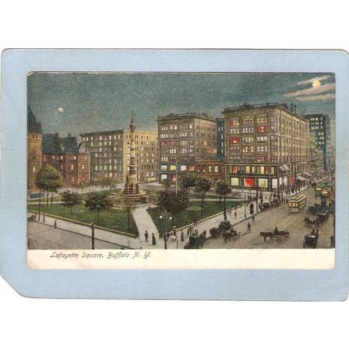 New York Buffalo Lafayette Square Street Scene w/3 Trolley Cars & Horses &~2600
