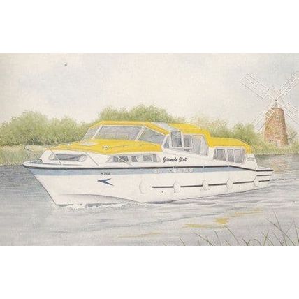Grande Girl Wroxham Norfolk Boat For Hire Painting Postcard