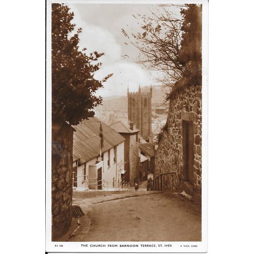 NICE PRINTED POSTCARD OF CHURCH FROM BARNOON TERRACE ST.IVES CORNWALL (1417)