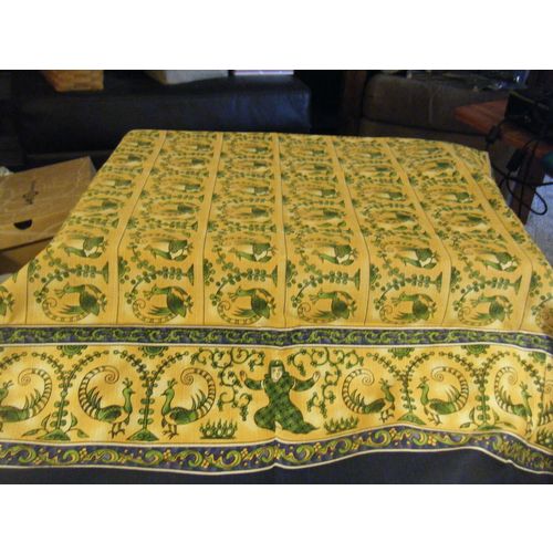 Japanese Import Royal Blue, Gold & Green Peacock Print Small Tablecloth Fabric