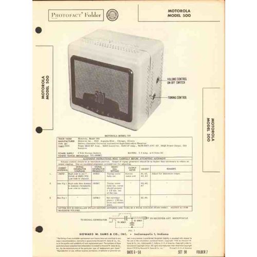 MOTOROLA model 500 6 tube AM car radio receiver Sams Photofact manual
