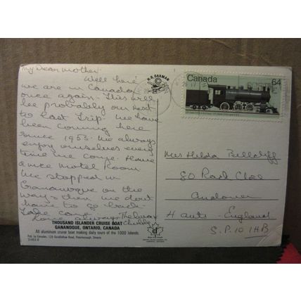 THOUSAND ISLANDER CRUISE BOAT, GANANOQUE, ONTARIO CANADA used postcard 1985 pm =