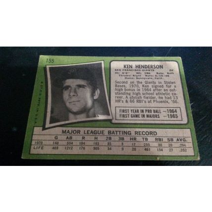 1971 Topps Card # 155 Ken Henderson Good (2) San Francisco Giants