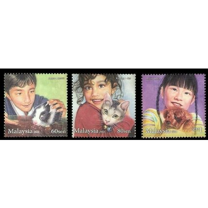 Children Pets Malaysia 2011 Cat Dog Rabbit Animal Child (stamp) MNH