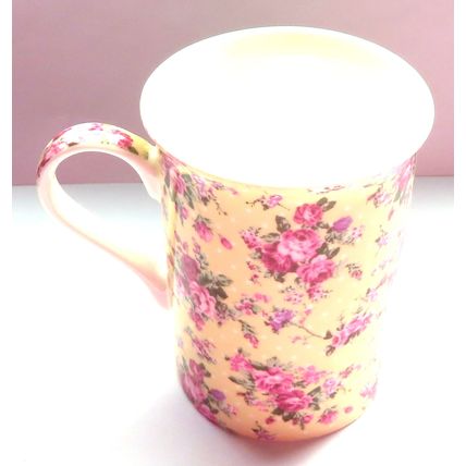 Ditsy Rose Mug Fine China Pink Roses on a Cream Background 10 CM