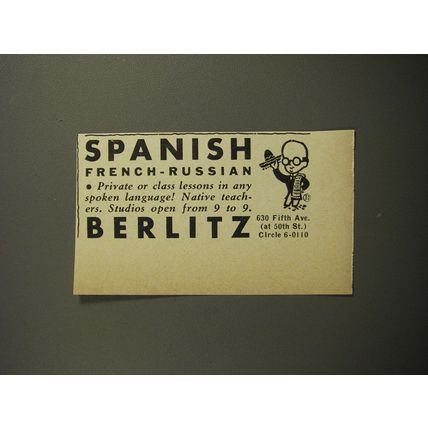 1952 Berlitz School of Languages Ad - Spanish French-Russian