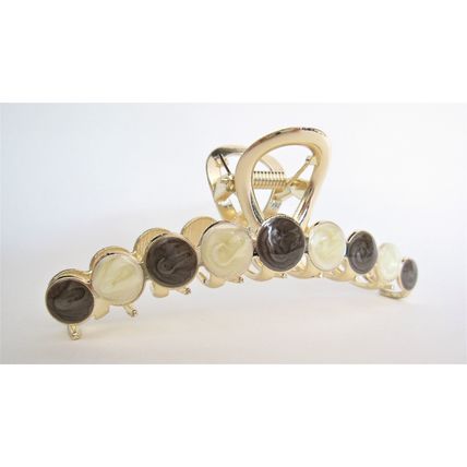 Long gold metal and gray and white marble hair claw clip