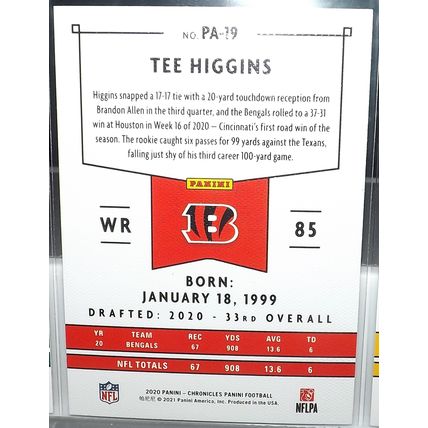 2020 Chronicles TEE HIGGINS (Cincinnati Bengals) Panini Rookie Card #PA-19