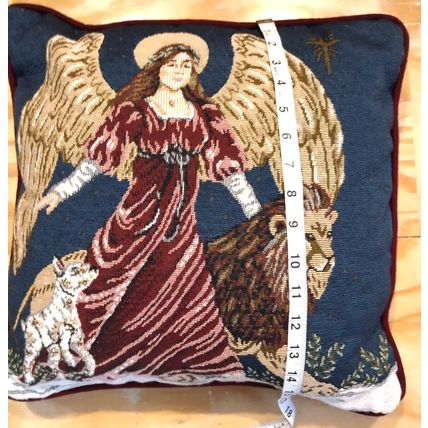 Portifino Heavenly Angel Lion & Lamb Tapestry Couch Pillow Solid Back Christmas