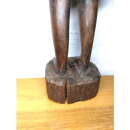 African Sculpture Tribal Woman Water Pot on Head Wood Carving - Abstract Art 19"