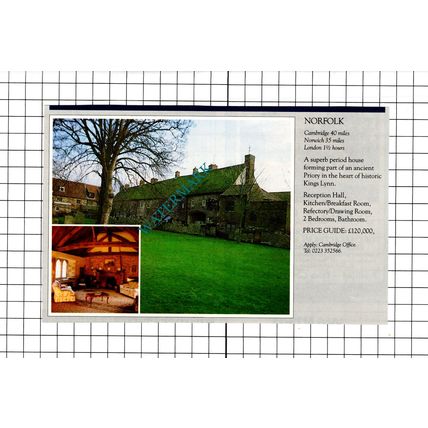 Kings Lynn Norfolk Priory House Sale Advert - 1991 Clipping / Print