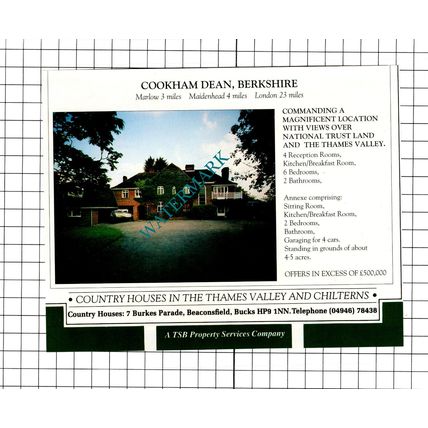 Cookham Dean Berkshire House Sale Advert - 1991 Clipping / Print