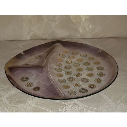 VTG MCM ATOMIC TEAL & GOLD STARBURST DIVIDED PLATTER SERVING TRAY DOROTHY THORPE