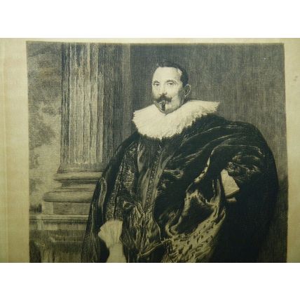 Antique 18C Van Dyck Woodcut Print Portrait D'Homme Munich A.Quantin 30 x 18.5cm