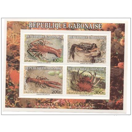 Gabon 1993 bloc Crustacés shells sealife corals Krustentiere Scarce Faune MNH**