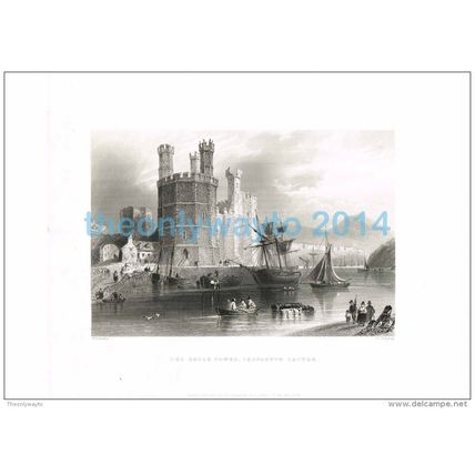 EAGLE TOWER, CAERNARVON CASTLE, WALES, BARTLETT-ARMYTAGE, BOOK ENGRAVING, c1850