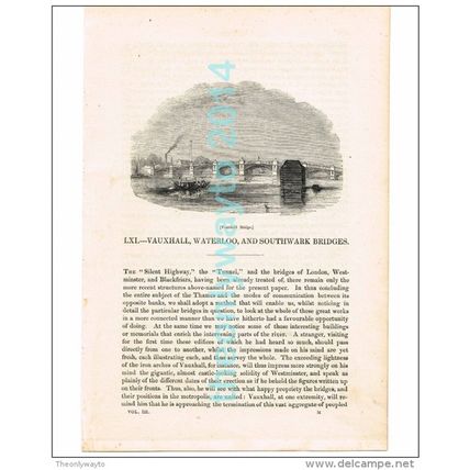 VAUXHALL BRIDGE, LONDON, ENGLAND, BOOK ILLUSTRATION/PRINT, 1842