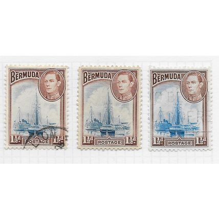 BERMUDA 1938 KG6 SG111 PENNY & HALFPENNY SHIPS HAMILTON HARBOUR x3 THE SHADES