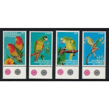 DR Congo Parrots Cockatoos Birds 4v Margins Traffic lights 2000 MNH