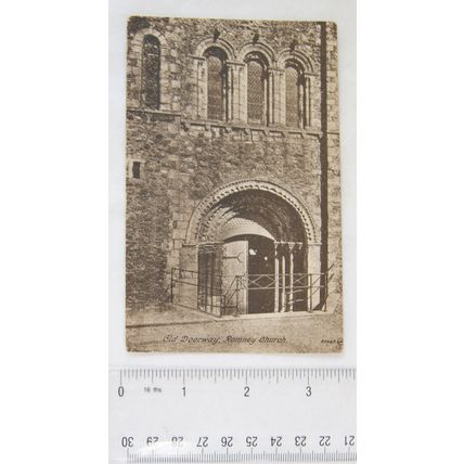 vintage postcard Romney Church, Old Doorway