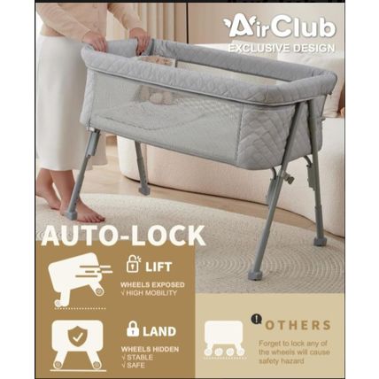 AirClub Bedside Sleeper Bassinet Adjustable Height, Breathable Mesh - Gray (Bran