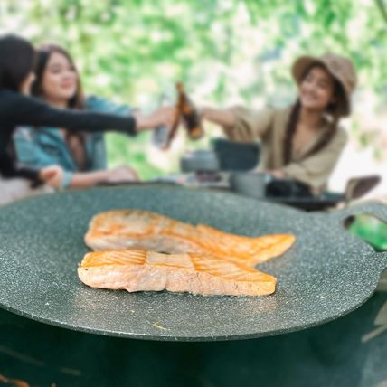 Korean Style BBQ Grill Pan for Stove Top, Camping and IH, 13" round Griddle with