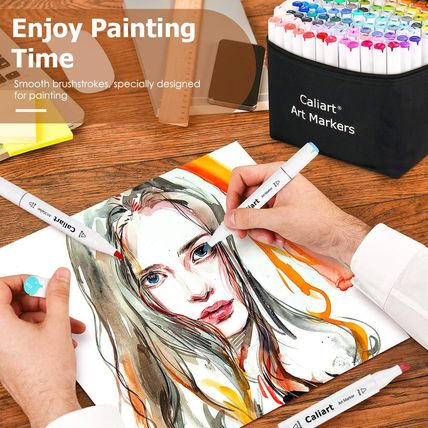 Caliart Markers, 100 Colors Dual Tip Art Markers Sketch Pens Permanent Alcohol B