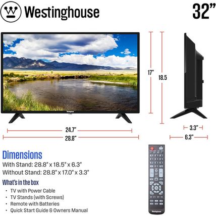 Westinghouse 32 Inch TV, 720P HD LED Small Flat Screen Non-Smart Television with