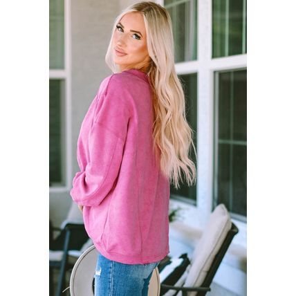Rose Exposed Seam Twist Open Back Oversized Sweatshirt
