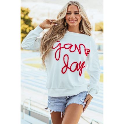 White Tinsel Game Day Drop Shoulder Graphic Sweatshirt