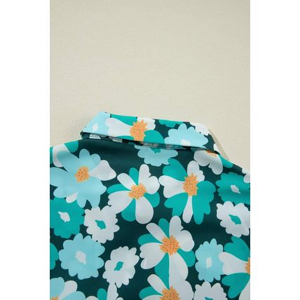 Green Floral Tiered Long Puff Sleeve Shirt Dress