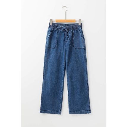 Sail Blue Mineral Wash Drawstring Waist Loose Straight Denim Pants
