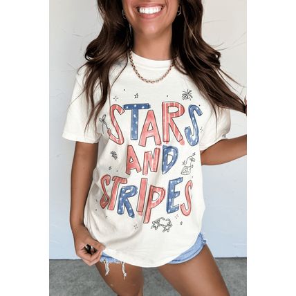 White STARS AND STRIPES Crew Neck Graphic Tee