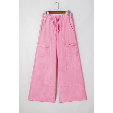 Bonbon Mineral Wash Exposed Seam Drawstring High Waist Wide Leg Cargo Pants