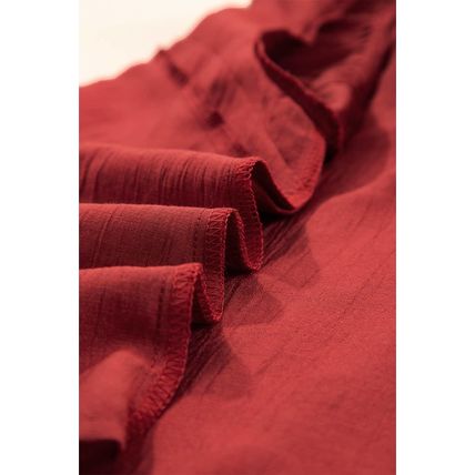 Red Dahlia Solid Color Pleated Detail Ruffle Short Sleeve Blouse