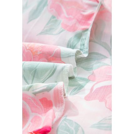 Rose Floral Frilled V Neck Short Sleeve Blouse Top
