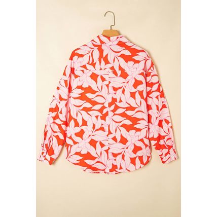 Orange Botanical Print Single Chest Pocket Button Up Shirt